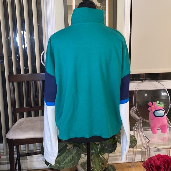 Genetic Apparel ‘California’ graphic,  white, green, navy color block, half zip - Picture 5 of 8